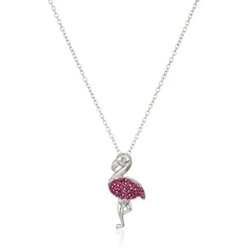 Sterling Silver Fuchsia Flamingo Pendant Necklace Made with Crystal (18'') Sterling Silver Fuchsia Flamingo Pendant Necklace Made with Crystal (18'')