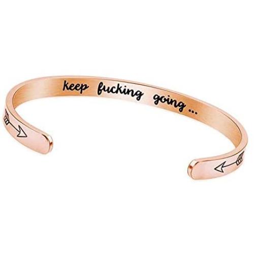 MJartoria Inspirational Bracelets for Women, Stainless Steel Cuff Bangle Engraved Funny Phrase Jewelry Graduation Birthday Encouragement Gifts for Friends