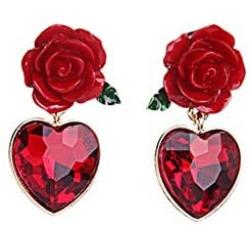 18K Gold Plated Heart-shaped Crystal Rose Charm Dangle Drop Earrings For Women Girls Retro fashion Jewelry