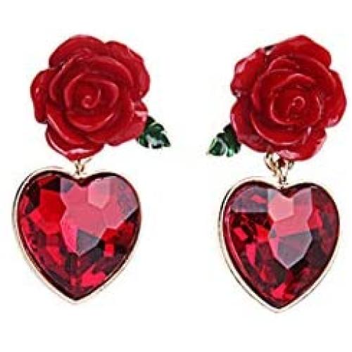 18K Gold Plated Heart-shaped Crystal Rose Charm Dangle Drop Earrings For Women Girls Retro fashion Jewelry