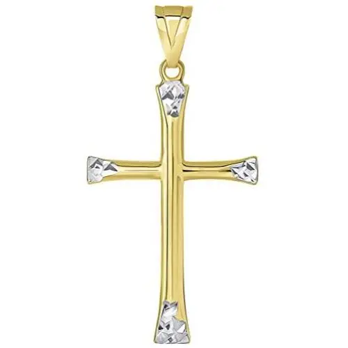 14k Yellow Gold Textured Two Tone Slender Plain Cross Pendant 14k Yellow Gold Textured Two Tone Slender Plain Cross Pendant