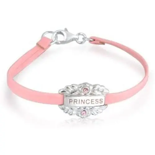 Small Heart Leather Pink Princess Word Name Plate ID Bracelet For Women For Teen 925 Sterling Silver 6 Inch Small Heart Leather Pink Princess Word Name Plate ID Bracelet For Women For Teen 925 Sterling Silver 6 Inch