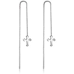 925 Sterling Silver Simple Cross Religious Style Earrings