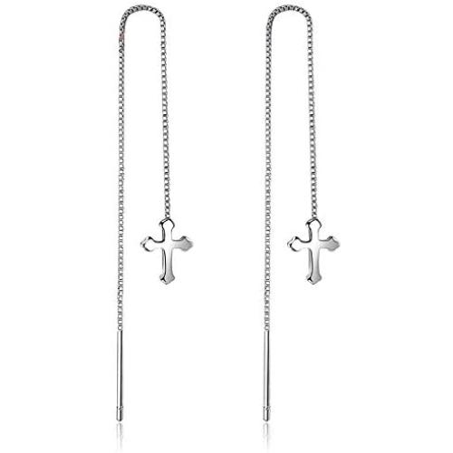 925 Sterling Silver Simple Cross Religious Style Earrings