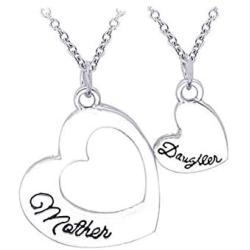 2pcs/Set Engarved Mother Daughter Double Hollow Heart Pendant Necklace Matching Love Heart Pendant Mother Daughter Chain Necklace for Family Couple Jewelry