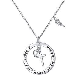 Flyow 925 Sterling Silver Memorial Necklace A Piece of My Heart is in Heaven Pendant Jewelry in Memory of Mom Dad Grandma Grandpa Baby Loss Memorial Gift…