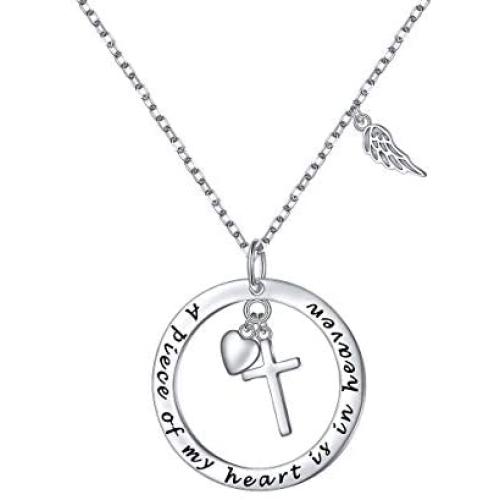Flyow 925 Sterling Silver Memorial Necklace A Piece of My Heart is in Heaven Pendant Jewelry in Memory of Mom Dad Grandma Grandpa Baby Loss Memorial Gift…