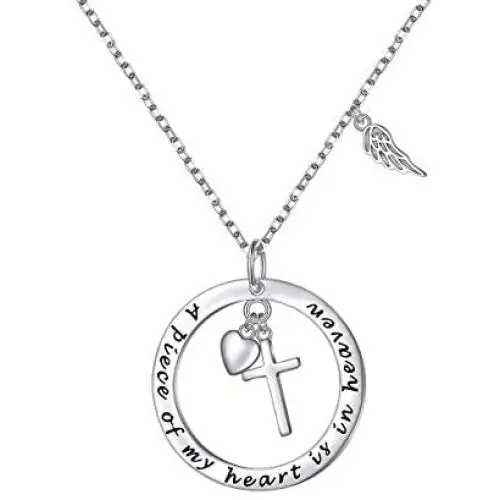 Flyow 925 Sterling Silver Memorial Necklace A Piece of My Heart is in Heaven Pendant Jewelry in Memory of Mom Dad Grandma Grandpa Baby Loss Memorial Gift…