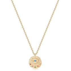 VACRONA Evil Eye Necklace for Women 18k Gold Plated Textured Disk Necklace Shark Tooth Necklace Multicolored CZ Turquoise Protection Heart Pendent Hamsa Minimallist Layering Coin Necklace