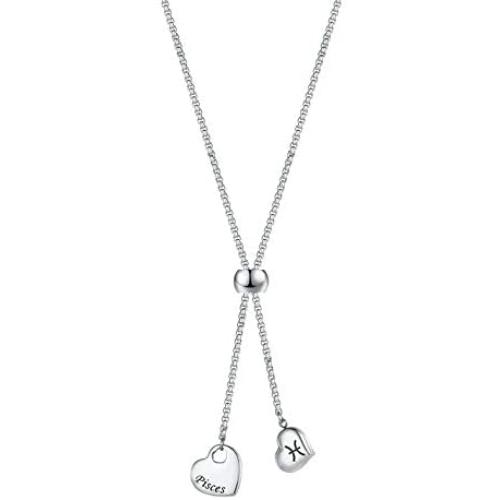 Ubrand 12 Constellations Necklace, Stainless Steel Heart-Shaped 12 Constellations for Women Jewelry Constellation Vertical Bar Looped Adjustable Long Necklace Birthday Gifts