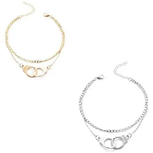 2 Pcs Delicate Layered Handcuffs Anklets Boho Silver Plated Gold Plated Fashion Anklet Summer Beach Elegant Anklet for Women Girls Jewelry 2 Pcs Delicate Layered Handcuffs Anklets Boho Silver Plated Gold Plated Fashion Anklet Summer Beach Elegant Anklet for Women Girls Jewelry