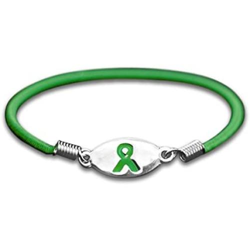 Fundraising For A Cause | Green Ribbon Awareness Stretch Bracelets - Inexpensive Bracelets for Organ Donation, Cerebral Palsy, Liver Cancer, Mental Health Awareness, Bipolar Awareness and Gift-Giving