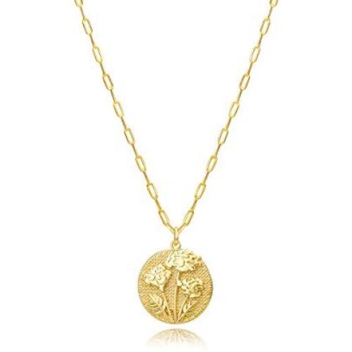 Hapuxt Birth Flower Necklace 14K Gold Plated Birth Month Flower Pendant Necklace for Women