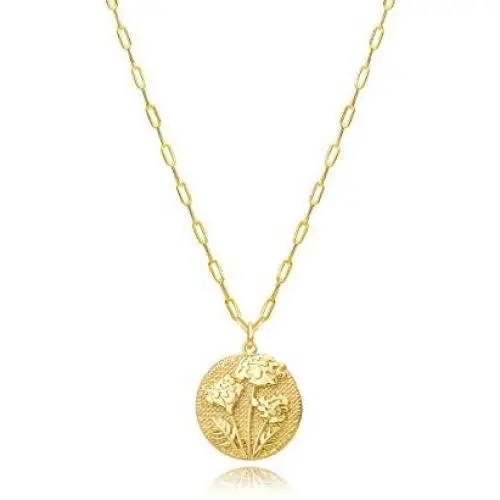 Hapuxt Birth Flower Necklace 14K Gold Plated Birth Month Flower Pendant Necklace for Women