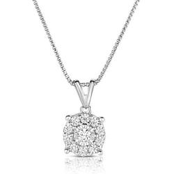 NATALIA DRAKE Miracle Halo 1/4 Cttw Diamond Necklace for Women in Rhodium Plated Sterling Silver (Color I-J / Clarity I2-I3)