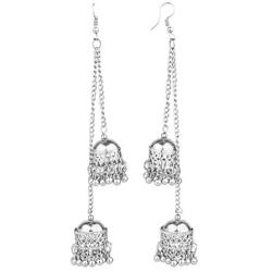 Efulgenz Boho Vintage Antique Tribal Indian Oxidized Silver Jhumka Tassel Dangle Statement Hook Earrings Jewelry