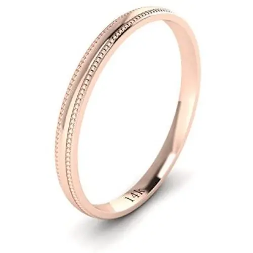 LANDA JEWEL Solid 14k White Rose Yellow Gold 2mm Light Court Shape Comfort Fit Polished Wedding Ring Milgrain Band