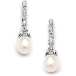 Mariell Genuine Freshwater Pearl Drop Earrings - Vintage Cubic Zirconia - Great for Brides or Bridesmaids