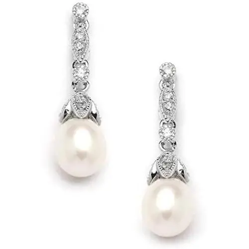 Mariell Genuine Freshwater Pearl Drop Earrings - Vintage Cubic Zirconia - Great for Brides or Bridesmaids Mariell Genuine Freshwater Pearl Drop Earrings - Vintage Cubic Zirconia - Great for Brides or Bridesmaids