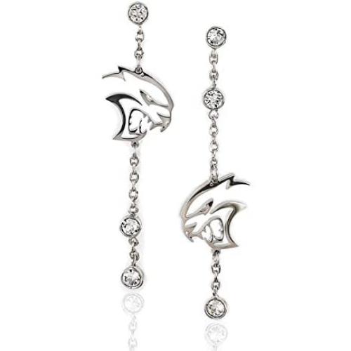 Baron Jewelry Dodge Challenger SRT Hellcat Rhodium Plated Brass Earrings. Decorated with Swarovski Crystals. 2” Long Durable Chain with 3 Silver Clean Crystals.