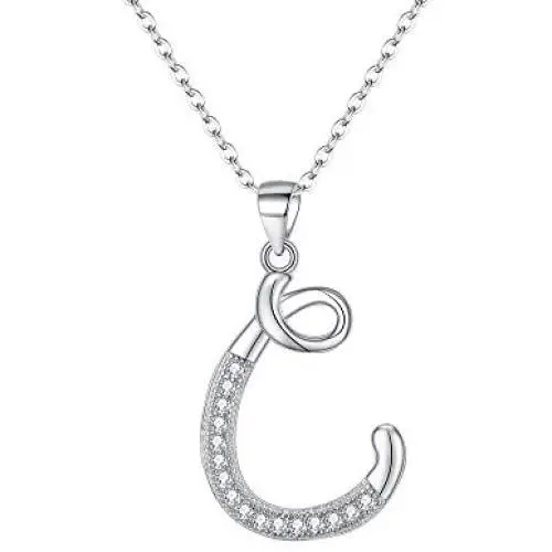 EVER FAITH 925 Sterling Silver CZ Cursive Initial 26 Letters Alphabet Adjustable Pendant Necklace Clear EVER FAITH 925 Sterling Silver CZ Cursive Initial 26 Letters Alphabet Adjustable Pendant Necklace Clear