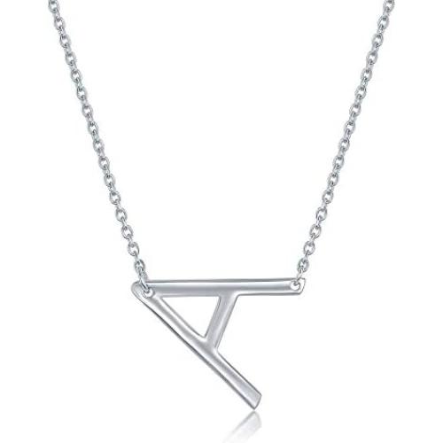 Sterling Silver Sideways Initial Necklace A-Z Pendant Letter Necklace for Women