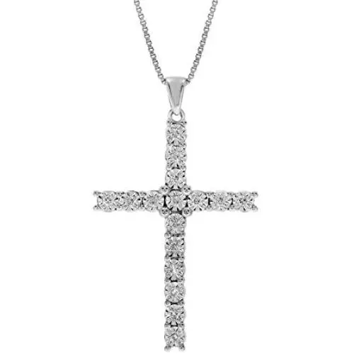 La Joya 1/6-1/2 Carat Total Weight (ctw) Lab Grown Diamond Cross Pendant Necklace Collection - White Rhodium Plated .925 Sterling Silver With Adjustable Chain - GH Color SI Clarity Diamonds