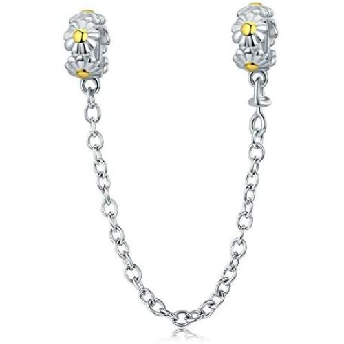 Stackable Daisy Flower Safety Chain Stopper Charm 925 Sterling Silver Bead for European Charm Bracelet