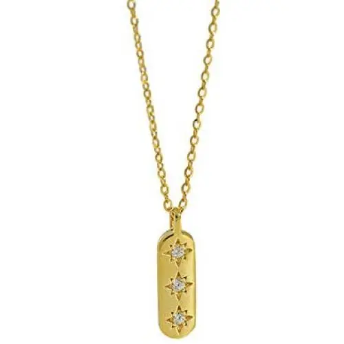 N+A Crystal Star Bar Pendant Necklace for Women Girls 925 Sterling Silver Cubic Zirconia Minimalist Stars Geometric Engrave Strip Charm Chain Choker Nickel Free Jewelry Birthday Gift