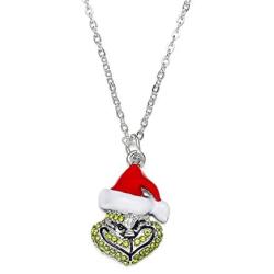 HANRESHE Cartoon Santa Necklace Red Green Enamel Grinch with Christmas Hat Pendant Classic Party Jewelry Women Kids New Year Gift for Woman