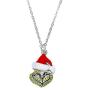 HANRESHE Cartoon Santa Necklace Red Green Enamel Grinch with Christmas Hat Pendant Classic Party Jewelry Women Kids New Year Gift for Woman