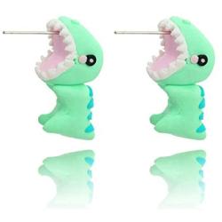 Tattooshe Fashion Stud Earrings Soft Pottery Dinosaur Earrings Green Fine Jewelry for Women Child Girls