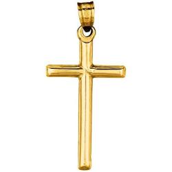 14k Yellow Gold Shiny Round Tube Cross Pendant