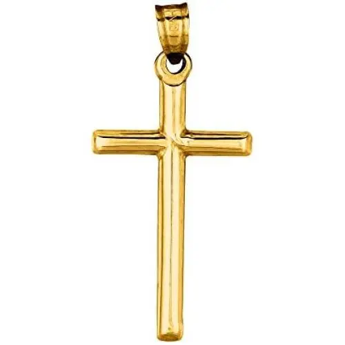 14k Yellow Gold Shiny Round Tube Cross Pendant