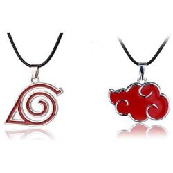 2 pack Ninja red Leaf Symbol Logo Pendant Necklace and Red Cloud Necklace