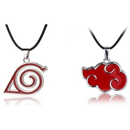 2 pack Ninja red Leaf Symbol Logo Pendant Necklace and Red Cloud Necklace