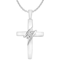 10k Diamond Three-Stone Cross Pendant Necklace Religious Jewelry (0.05cttw, I-J/I2-I3) 18''