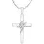 10k Diamond Three-Stone Cross Pendant Necklace Religious Jewelry (0.05cttw, I-J/I2-I3) 18''