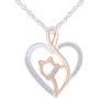 0.1 Cttw Round Natural Diamond Two Tone Open Heart Cat Pendant in 14K Gold Over Sterling Silver