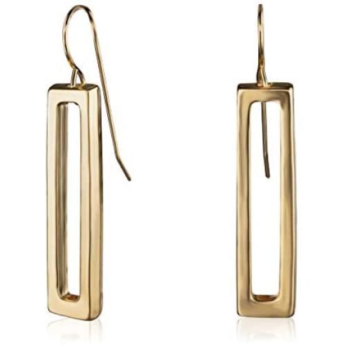 NIEVOS JEWELRY Gold-plated-brass Earring 24k Classic Rectangle Earring. Chunky Design Gift Jewelry Love Handmade Designer Made By Women For Her