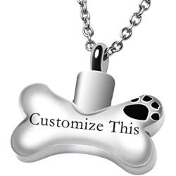 Fanery Sue Dog Bone Personalized Custom Cremation Jewelry Urn Necklace for Ashes Keepsake Dog Cat Pet Memorial Pendant
