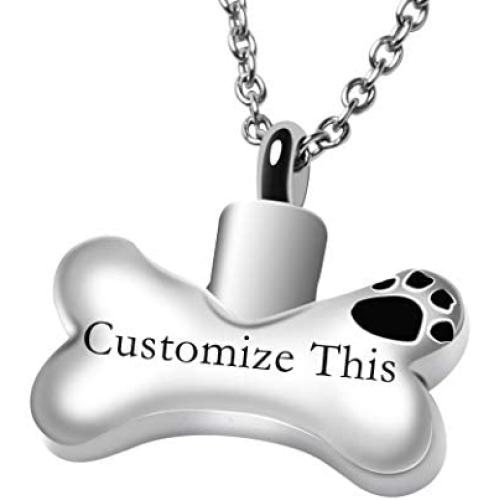 Fanery Sue Dog Bone Personalized Custom Cremation Jewelry Urn Necklace for Ashes Keepsake Dog Cat Pet Memorial Pendant