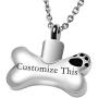 Fanery Sue Dog Bone Personalized Custom Cremation Jewelry Urn Necklace for Ashes Keepsake Dog Cat Pet Memorial Pendant