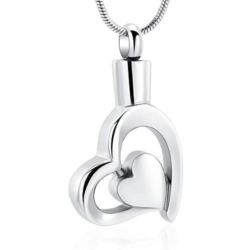 mingkejw Double Heart Cremation Urn Necklace Pendant Funnel Fill Kit Keepsake Memorial Ashes