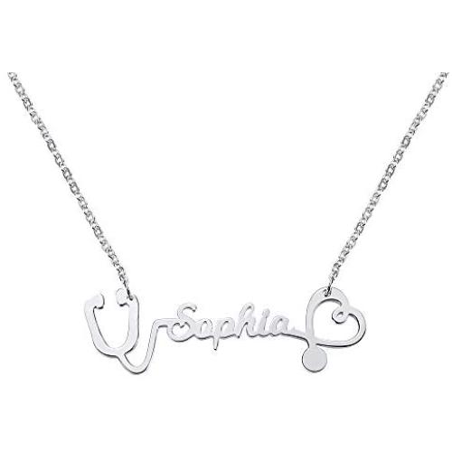 Getname Necklace Personalized Name Necklace Nurse Stethoscope Necklace with Birthstone Gifts for Nurses Medical Students Doctor Sterling Silver 925