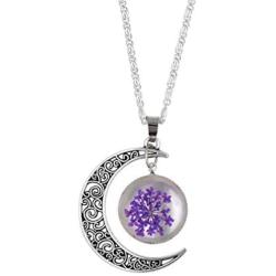 YAZILIND Hollow Moon Necklaces Dried Flower Hemisphere Glass Pendant Chain Necklace Women Birthday Jewellery Gift