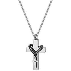 TCHYUN Mens Womens Black Cross Urn Necklaces for Ashes Pet Daughter Mom Dad Papa Son Cremation Memorial Rose Gold Silver Plated Pendant Stainless Steel Keepsake Jewelry