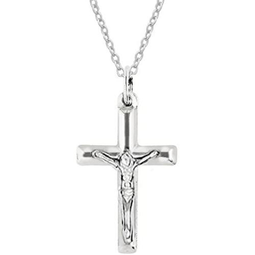 Ritastephens Sterling Silver Mini Tubular Cross Crucifix Small Pendant Necklace