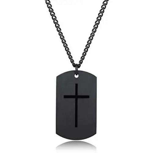 JAYUMO Mens Fashion Stainless Steel Military Cross Dog Tag Pendant Necklace Curb Chain 22-24 Inch,Black, Silver JAYUMO Mens Fashion Stainless Steel Military Cross Dog Tag Pendant Necklace Curb Chain 22-24 Inch,Black, Silver