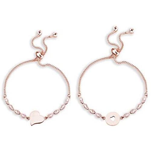 Eigso Mother Daughters Bracelet Set for 2 3 4 Mom and Daughter Jewelry Matching Heart Jewelry Gift for Mom Rose Gold Chain Bracelet Mothers Day Jewelry Gifts